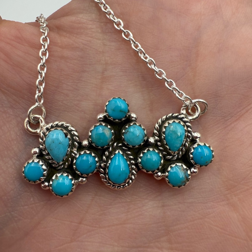 Turquoise Sterling Silver 925 Cluster Bar Necklace